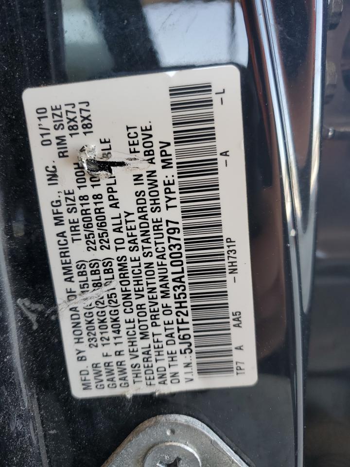 2010 Honda Accord VIN 5J6TF2H53AL003797 Copart auction photo, front end damage thumbnail 15
