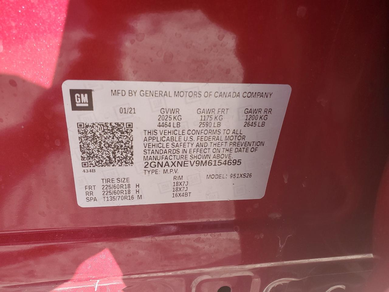 2021 Chevrolet Equinox VIN 2GNAXNEV9M6154695 Copart auction photo, all over damage thumbnail 13