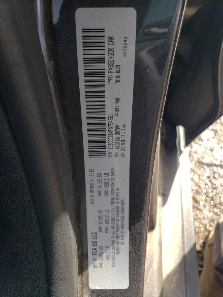 2015 Chrysler 200 VIN 1C3CCCBBXFN754561 Copart auction photo, top/roof damage thumbnail 12