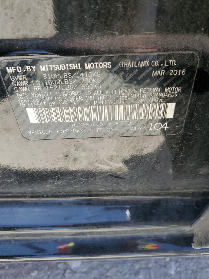 2017 Mitsubishi Mirage VIN ML32F3FJ5HH000729 Copart auction photo, front end / minor dent/scratches damage thumbnail 12