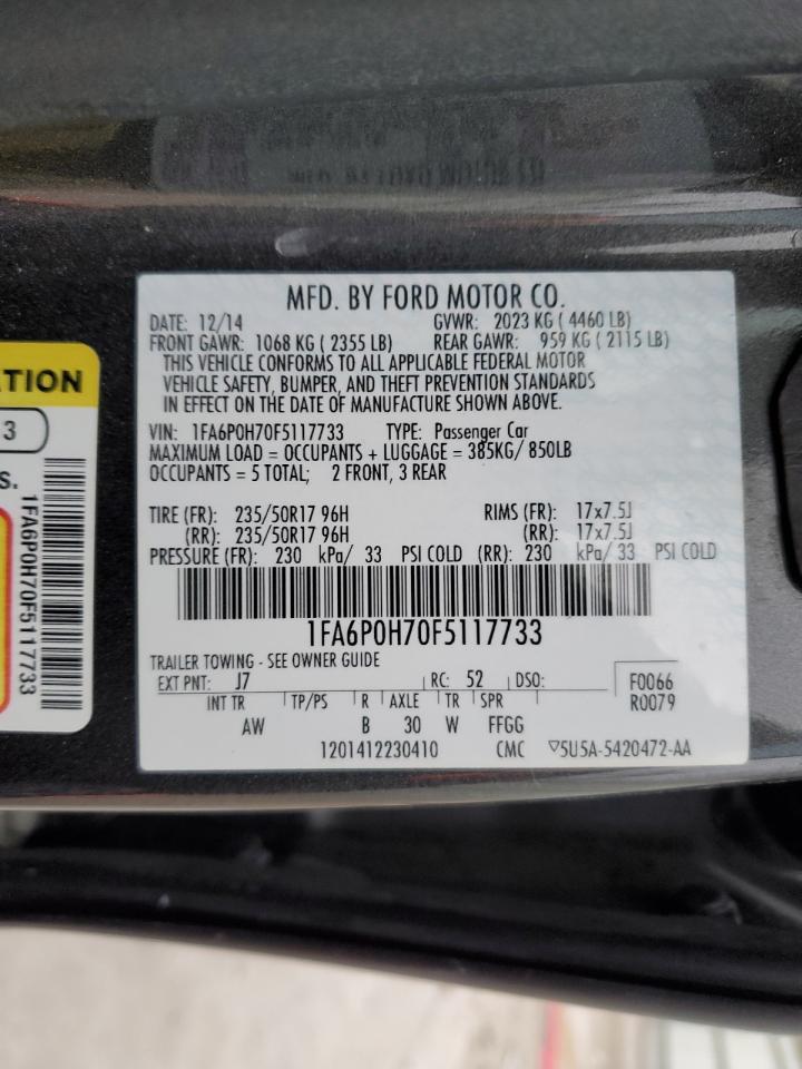 2015 Ford Fusion VIN 1FA6P0H70F5117733 Copart auction photo, rear end damage thumbnail 12