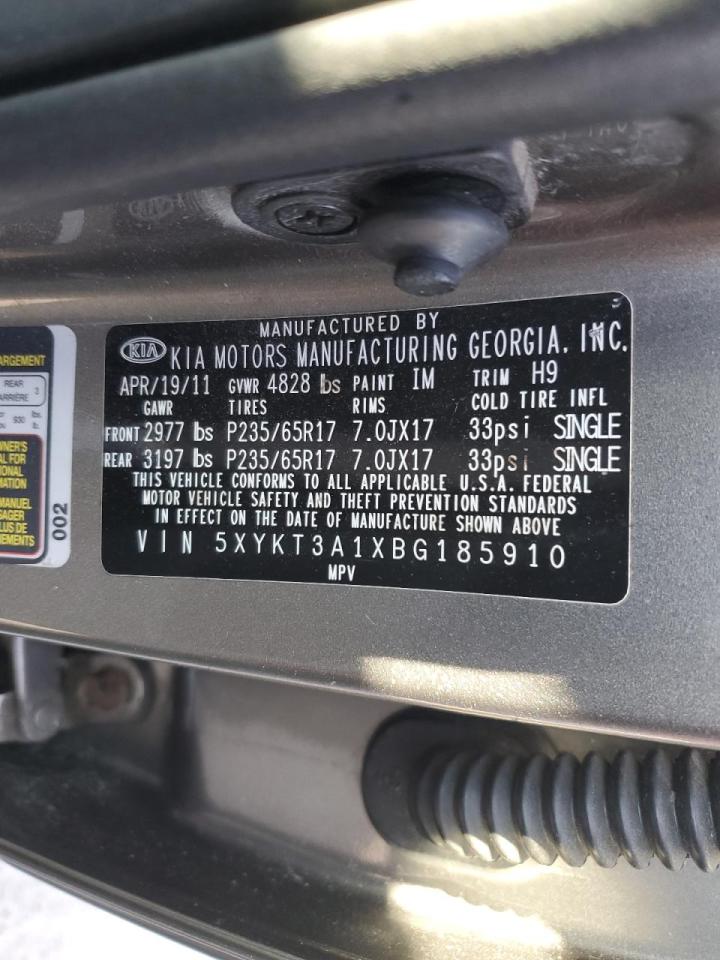 2011 KIA Sorento VIN 5XYKT3A1XBG185910 Copart auction photo, front end damage thumbnail 13