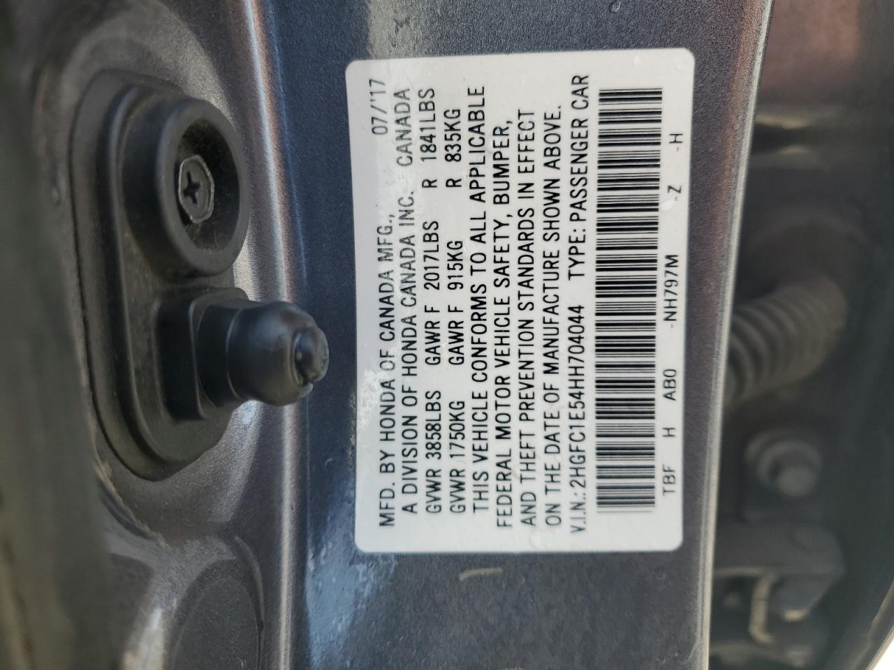 2017 Honda Civic VIN 2HGFC1E54HH704044 Copart auction photo, front end damage thumbnail 12