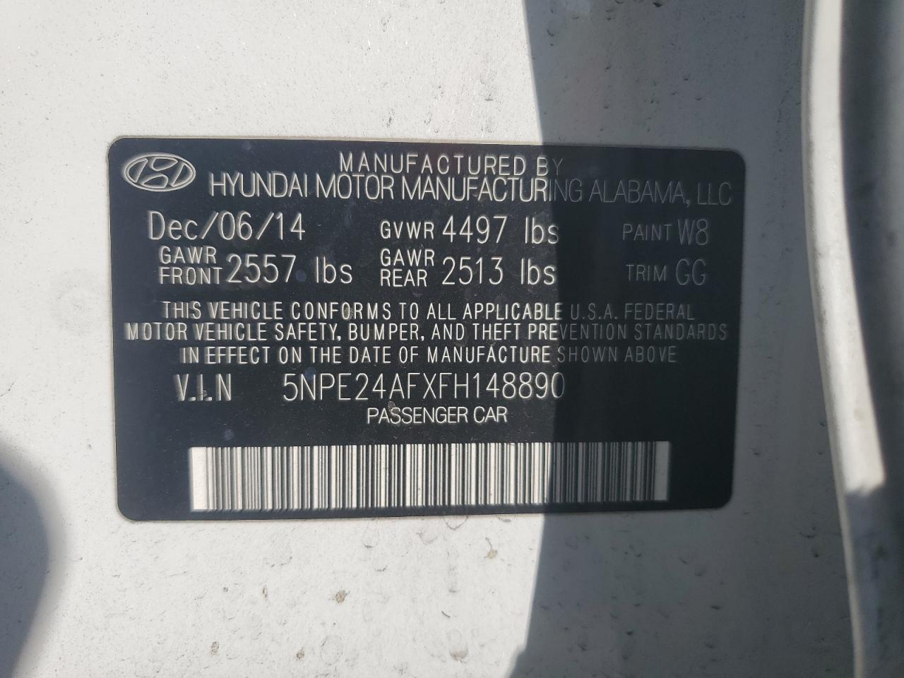 2015 Hyundai Sonata VIN 5NPE24AFXFH148890 Copart auction photo, front end damage thumbnail 12