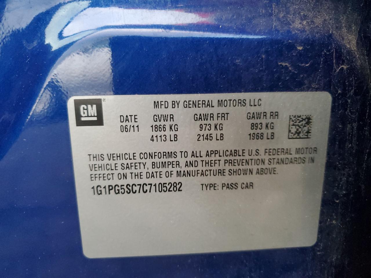 2012 Chevrolet Cruze VIN 1G1PG5SC7C7105282 Copart auction photo, side / undercarriage damage thumbnail 14