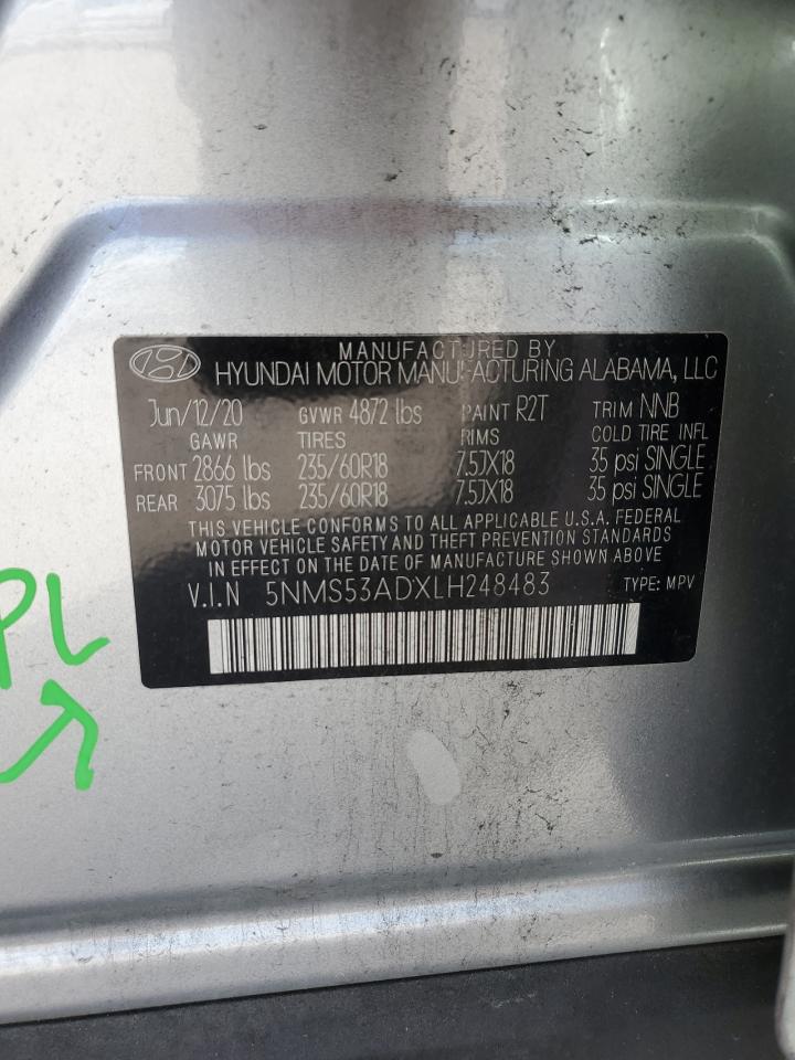 2020 Hyundai Santa Fe VIN 5NMS53ADXLH248483 Copart auction photo, side damage thumbnail 14