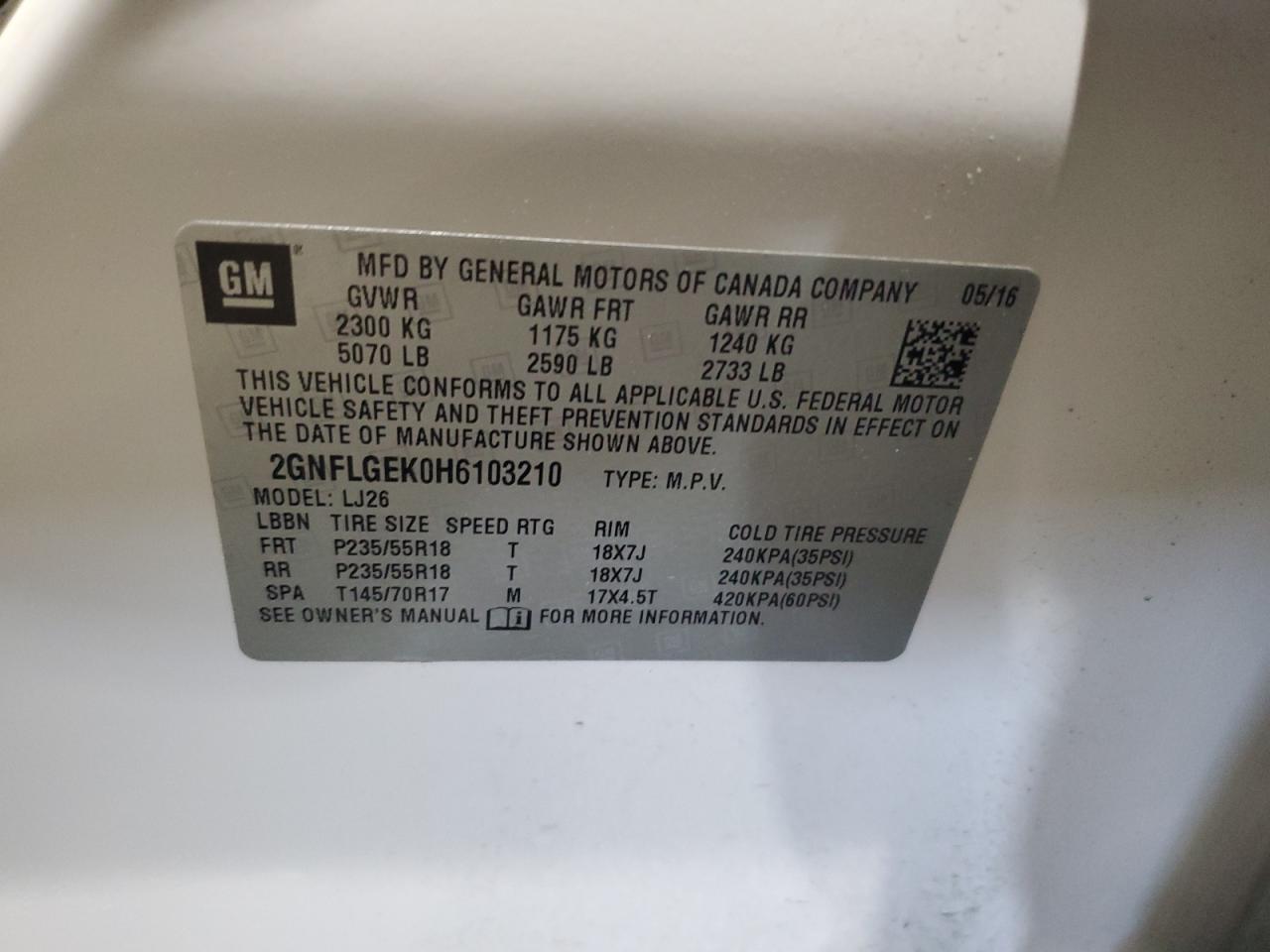 2017 Chevrolet Equinox VIN 2GNFLGEK0H6103210 Copart auction photo, front end damage thumbnail 15
