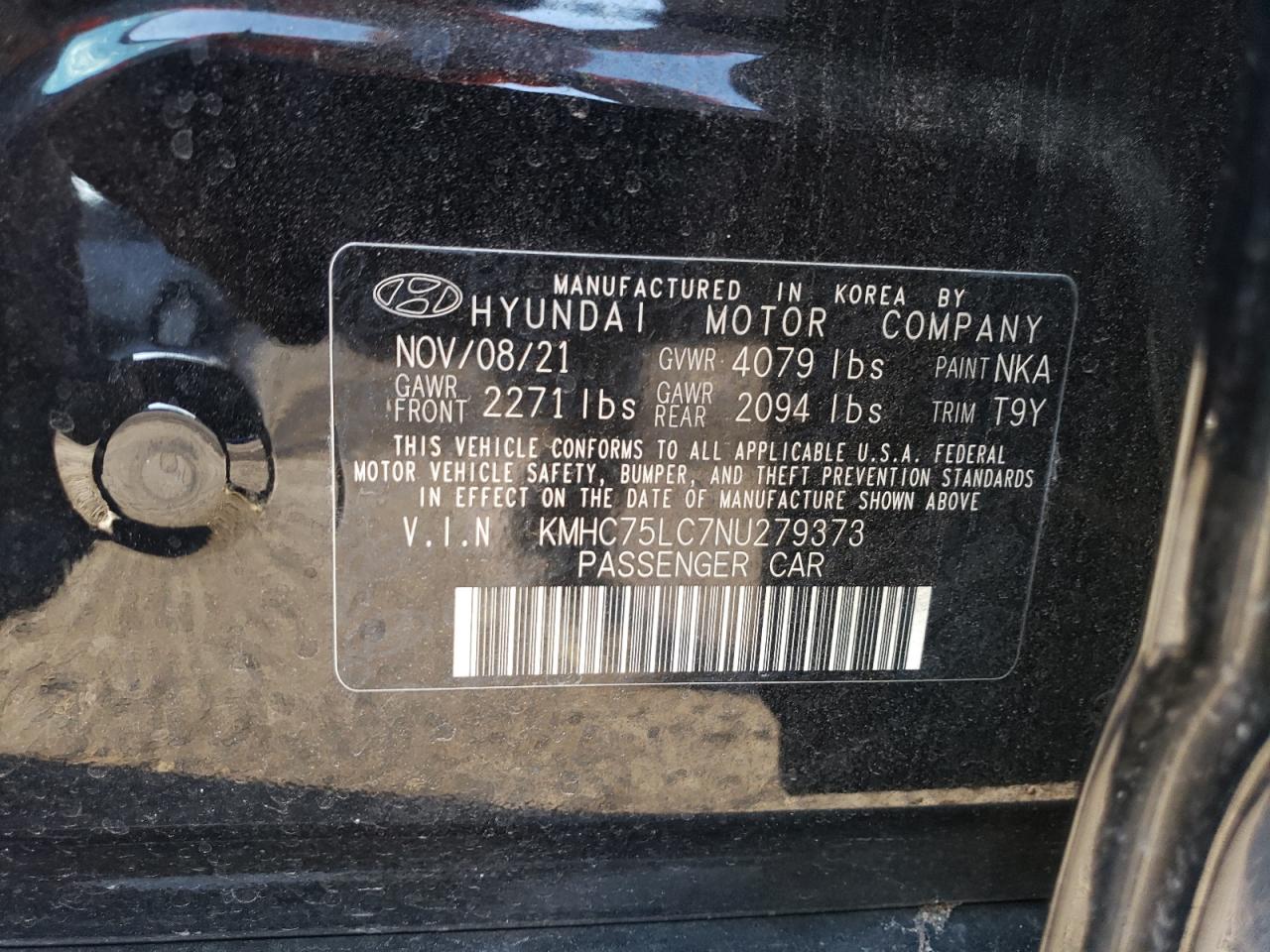 2022 Hyundai IONIQ VIN KMHC75LC7NU279373 Copart auction photo, front end damage thumbnail 12
