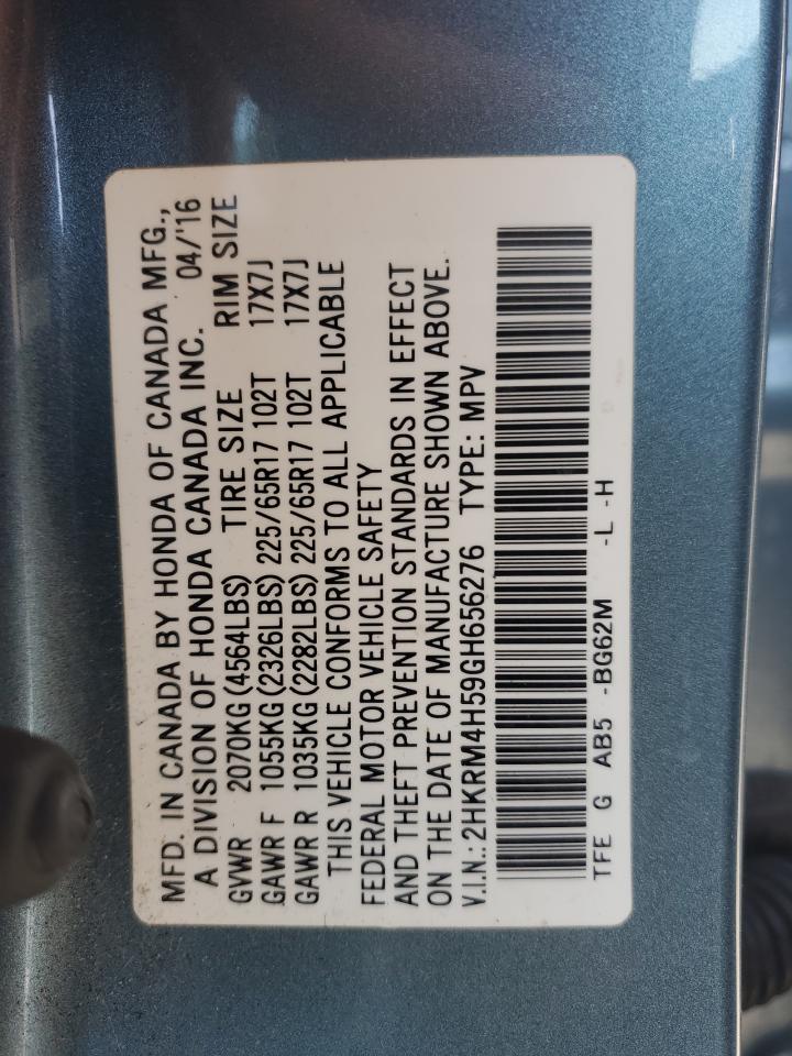 2016 Honda CR-V VIN 2HKRM4H59GH656276 Copart auction photo, rear end / front end damage thumbnail 12