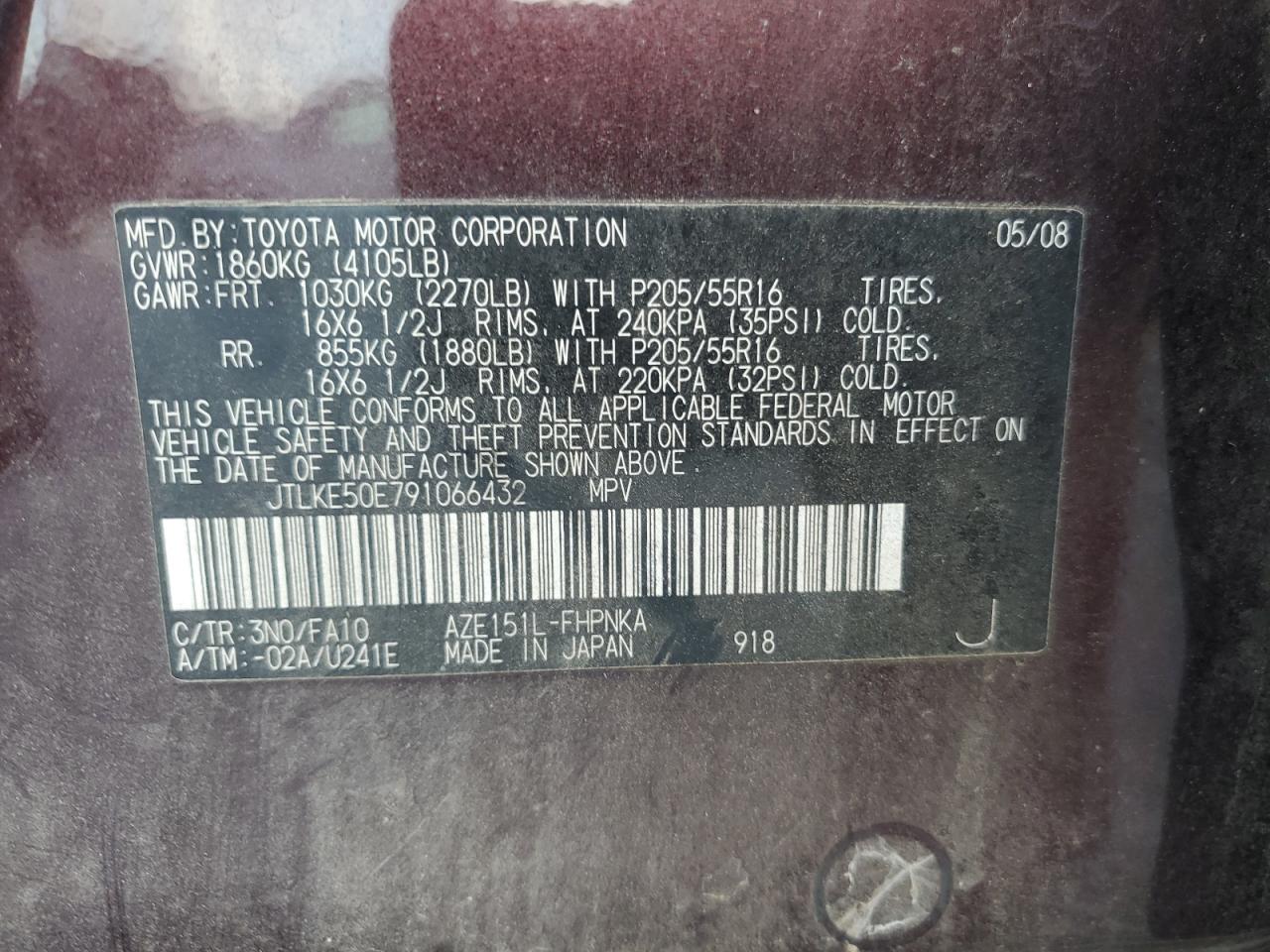 2009 Toyota xB VIN JTLKE50E791066432 Copart auction photo, rear end / front end damage thumbnail 12