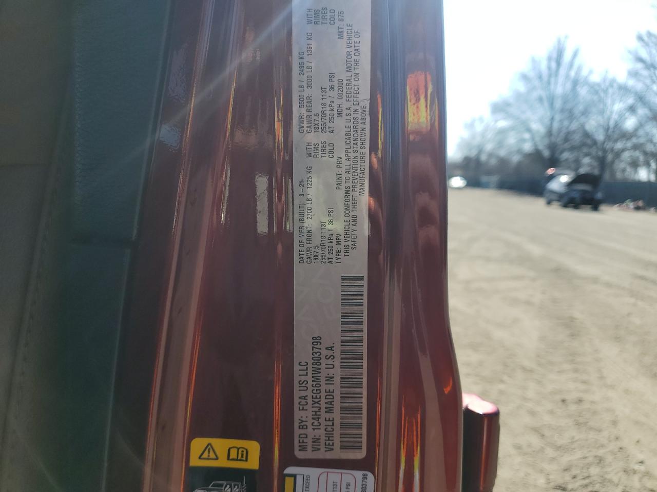 2021 Jeep Wrangler VIN 1C4HJXEG6MW803798 Copart auction photo, rear end / minor dent/scratches damage thumbnail 13