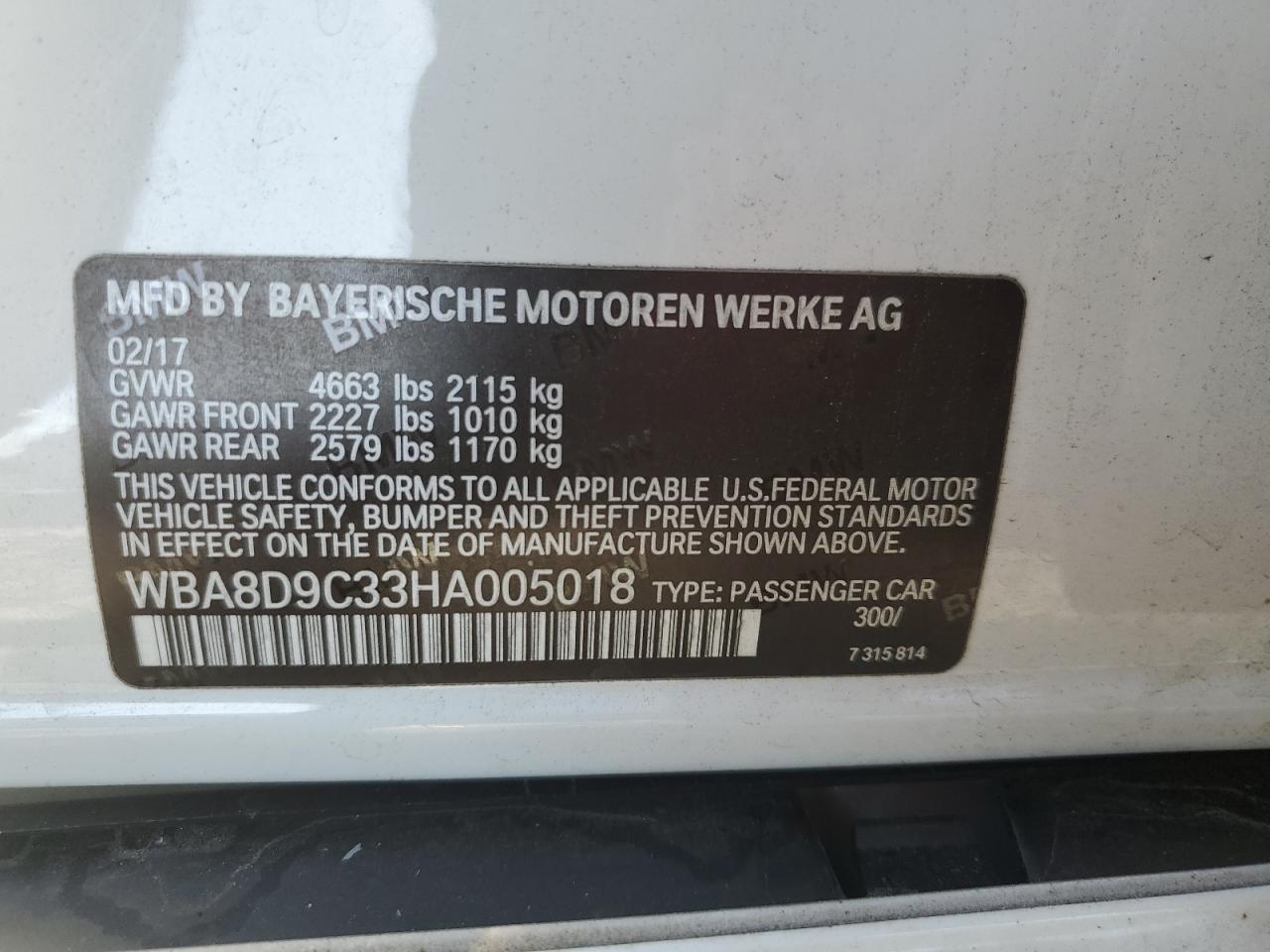 2017 BMW 3er VIN WBA8D9C33HA005018 Copart auction photo, side / mechanical damage thumbnail 12