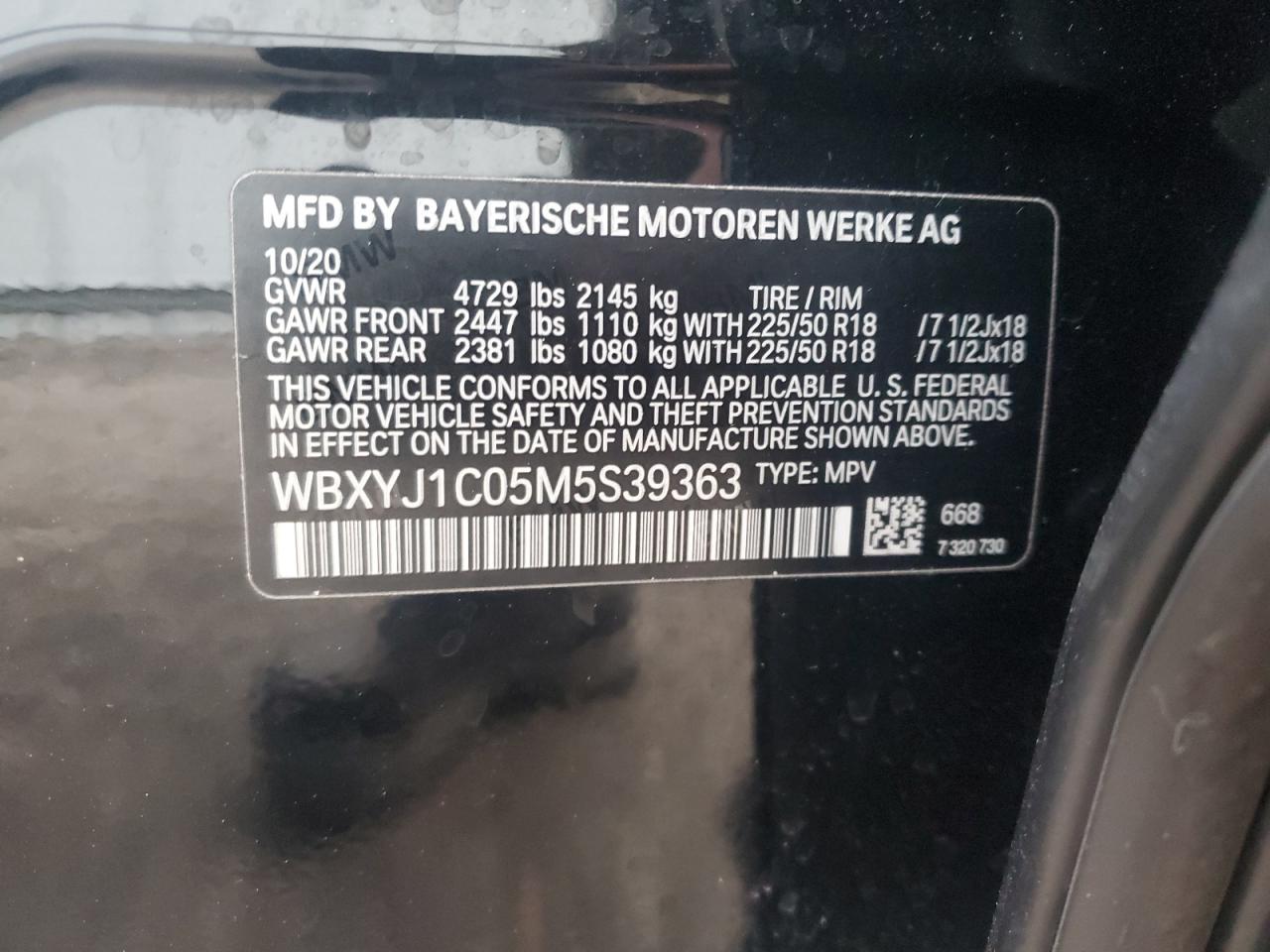 2021 BMW X2 VIN WBXYJ1C05M5S39363 Copart auction photo, front end / mechanical damage thumbnail 12