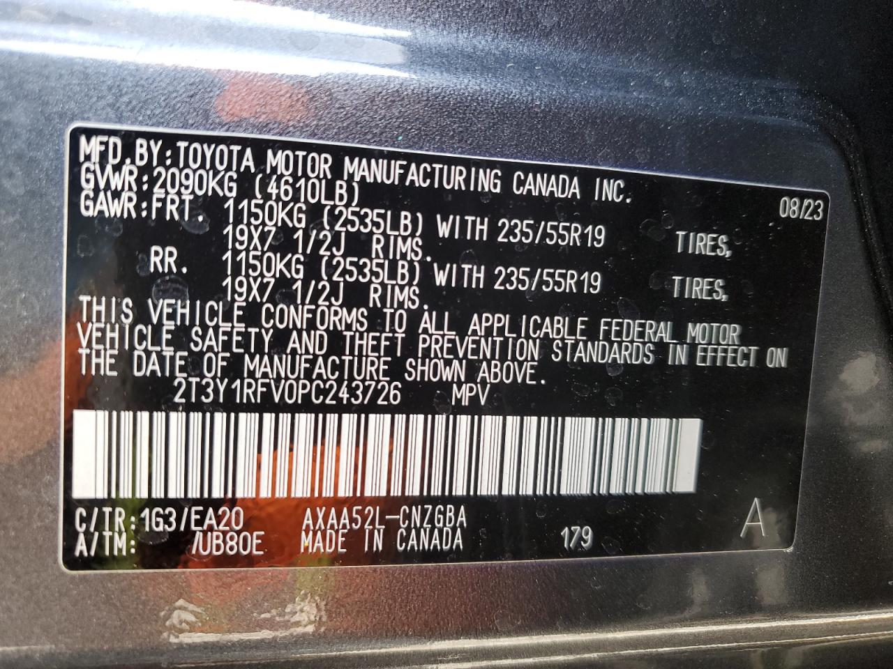 2023 Toyota RAV 4 VIN 2T3Y1RFV0PC243726 Copart auction photo, front end damage thumbnail 13