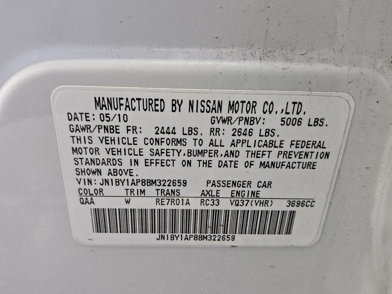 2011 Infiniti M VIN JN1BY1AP8BM322659 Copart auction photo, front end damage thumbnail 13