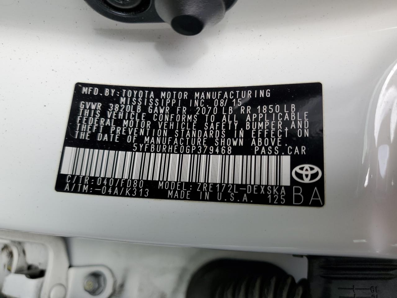 2016 Toyota Corolla VIN 5YFBURHE0GP379468 Copart auction photo, front end damage thumbnail 12