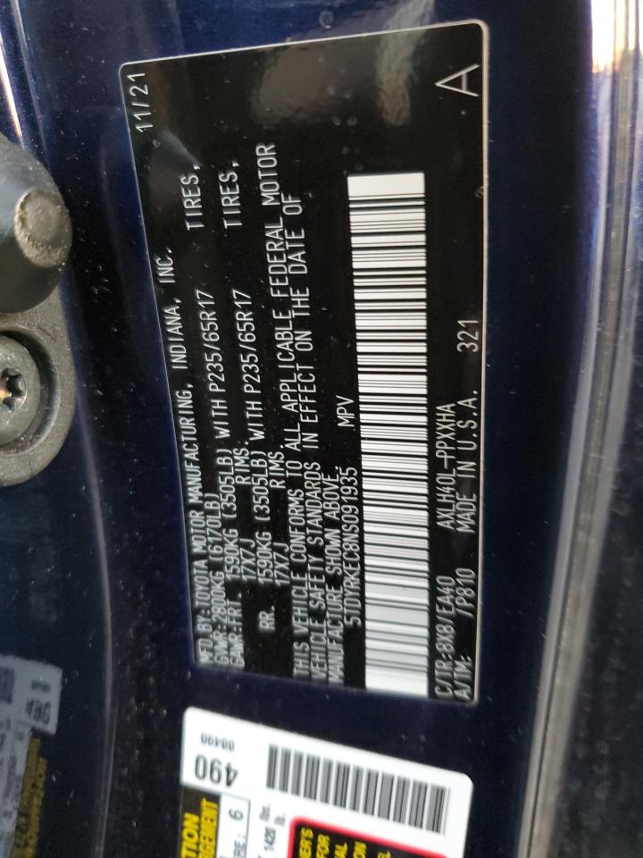 2022 Toyota Sienna VIN 5TDYRKEC8NS091935 Copart auction photo, front end / rear end damage thumbnail 15