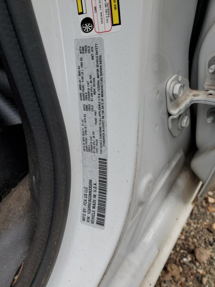 2022 RAM 1500 VIN 1C6RREBG0NN335894 Copart auction photo, front end damage thumbnail 12
