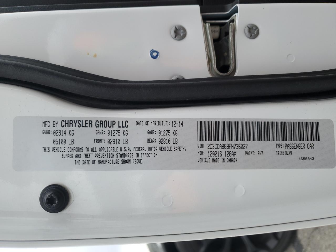2015 Chrysler 300 VIN 2C3CCABG9FH736027 Copart auction photo, front end / rear end damage thumbnail 13