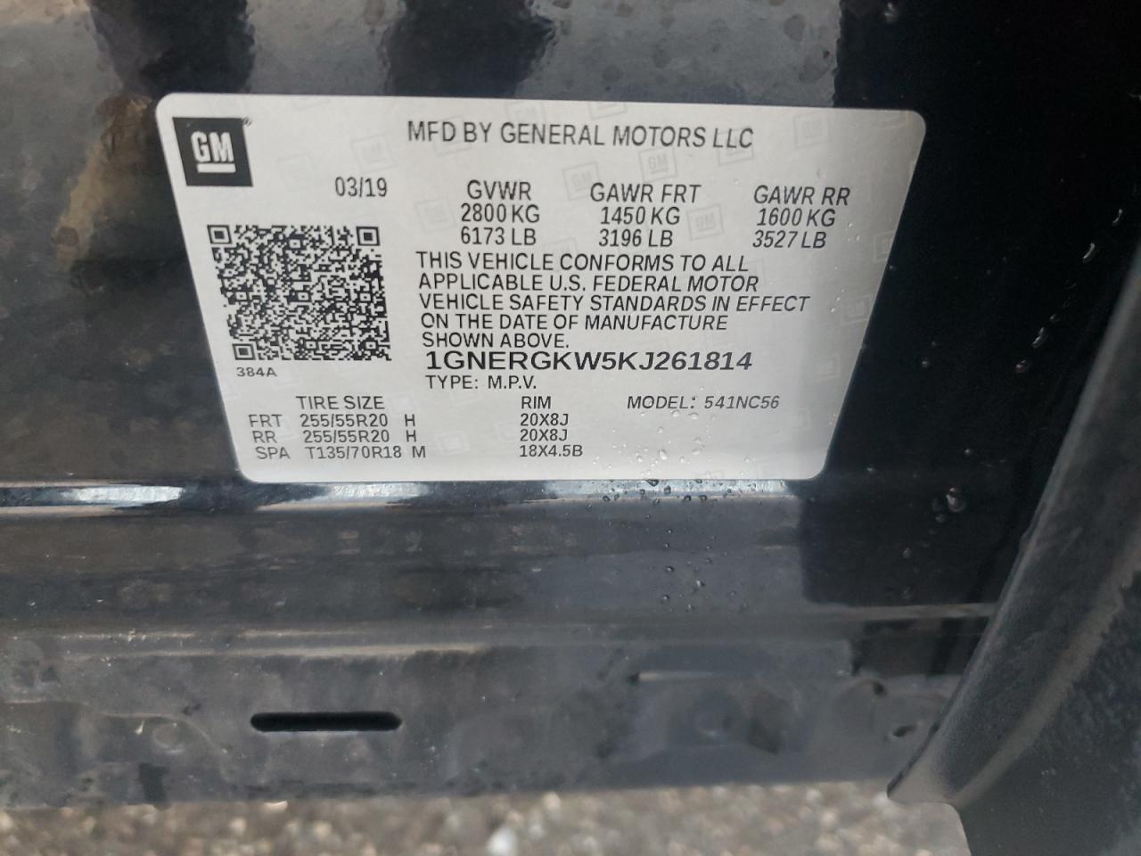 2019 Chevrolet Traverse VIN 1GNERGKW5KJ261814 Copart auction photo, all over damage thumbnail 14