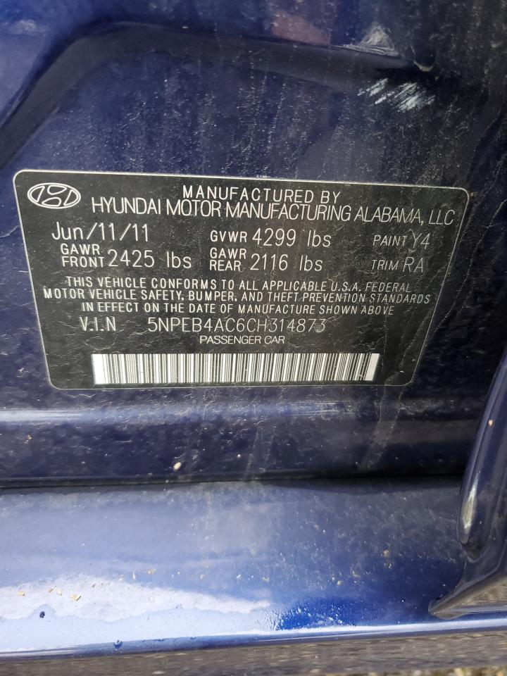 2012 Hyundai Sonata VIN 5NPEB4AC6CH314873 Copart auction photo, minor dent/scratches damage thumbnail 12