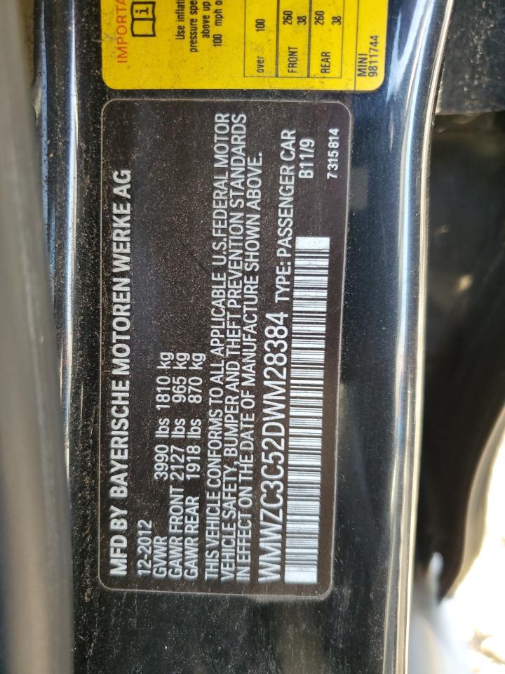 2013 MINI Cooper VIN WMWZC3C52DWM28384 Copart auction photo, side damage thumbnail 12