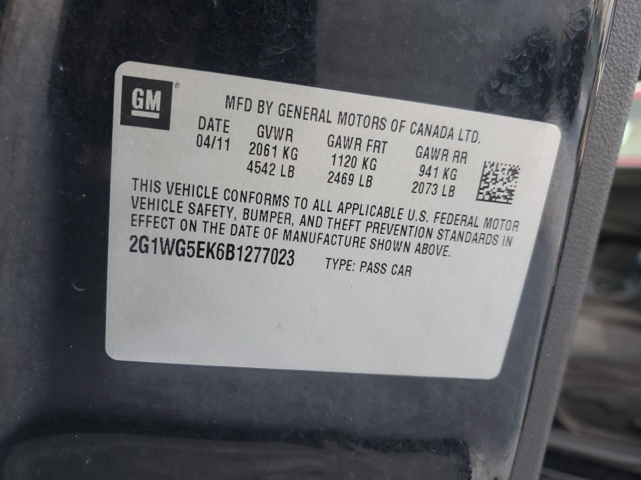 2011 Chevrolet Impala VIN 2G1WG5EK6B1277023 Copart auction photo, front end damage thumbnail 12