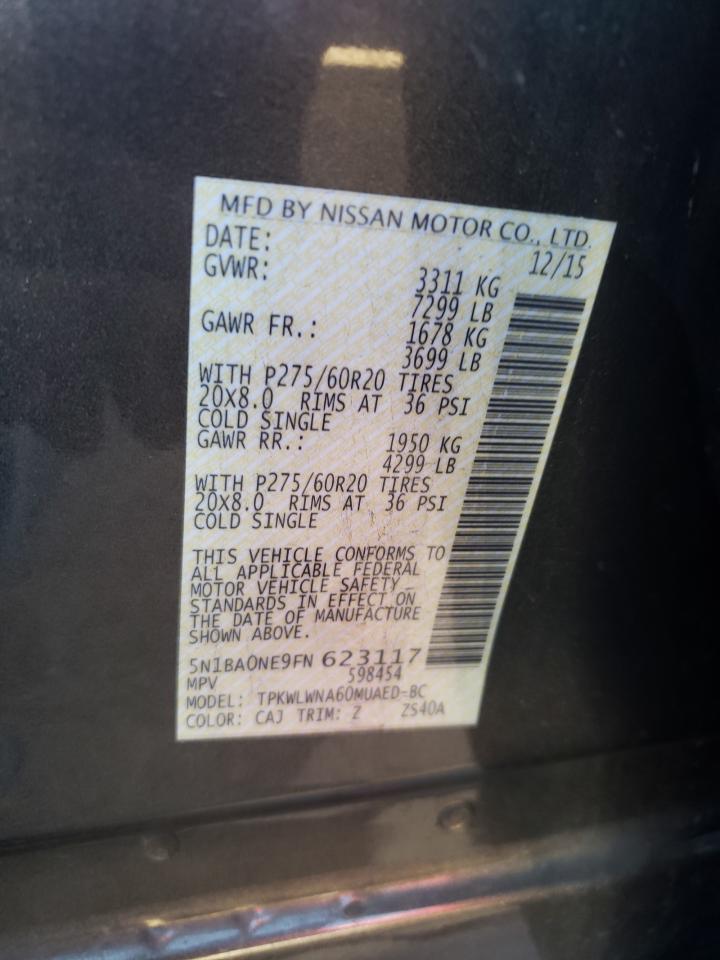 2015 Nissan Armada VIN 5N1BA0NE9FN623117 Copart auction photo, front end damage thumbnail 13