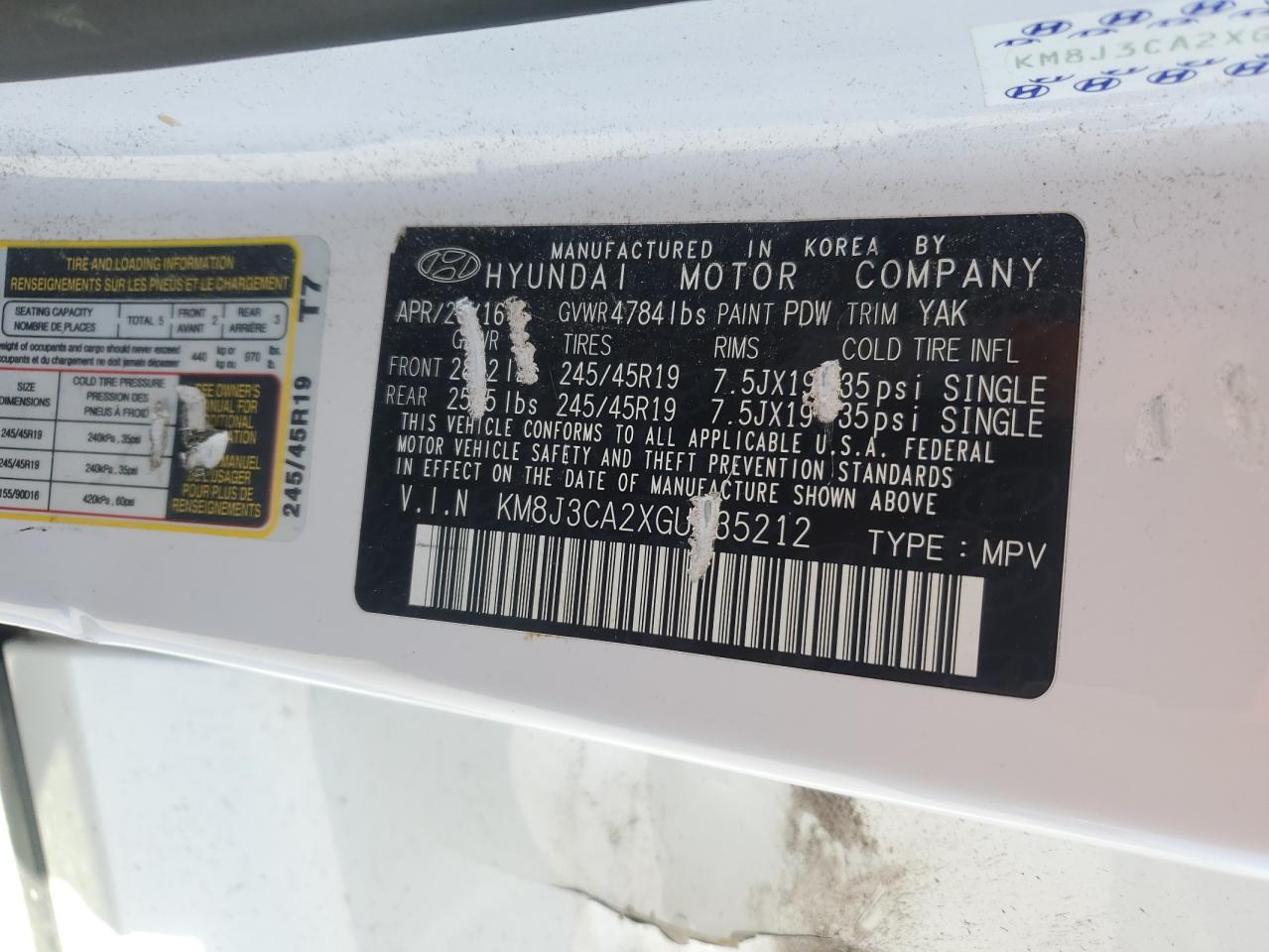 2016 Hyundai Tucson VIN KM8J3CA2XGU235212 Copart auction photo, front end damage thumbnail 13