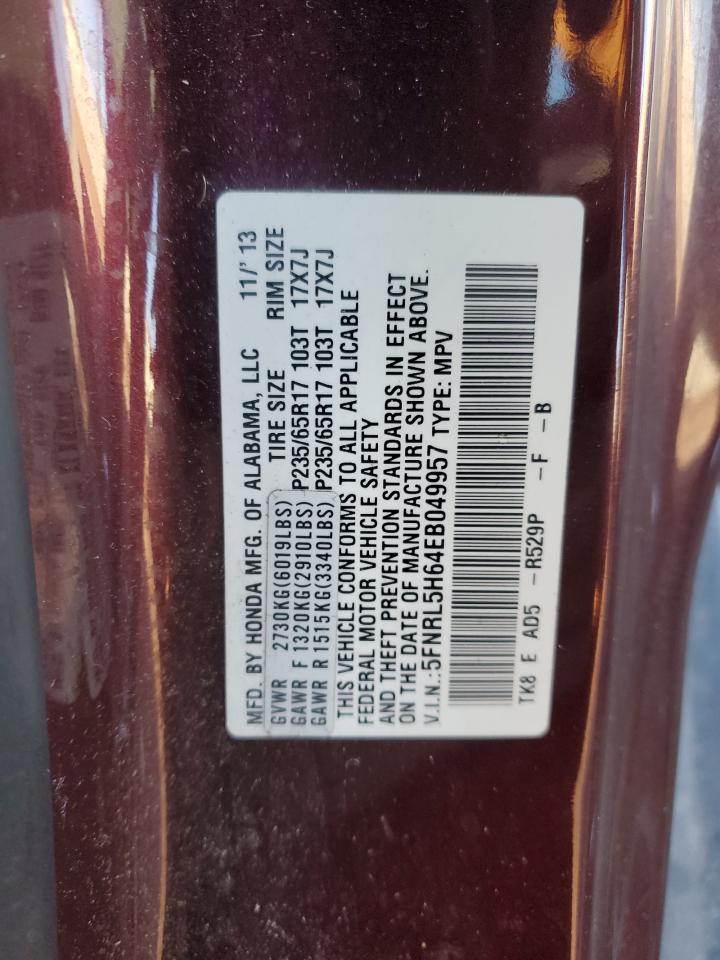 2014 Honda Odyssey VIN 5FNRL5H64EB049957 Copart auction photo, front end / rear end damage thumbnail 16