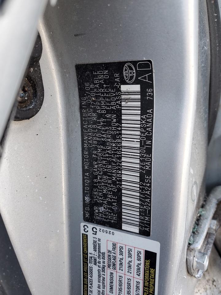 2006 Toyota Corolla VIN 2T1BR32E16C685147 Copart auction photo, rollover damage thumbnail 13