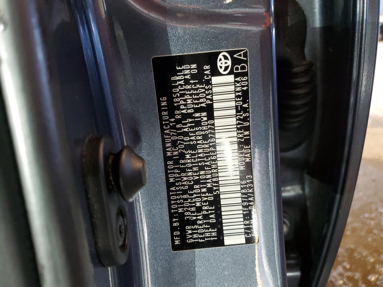 2014 Toyota Corolla VIN 5YFBURHE6EP167770 Copart auction photo, rear end / side damage thumbnail 12