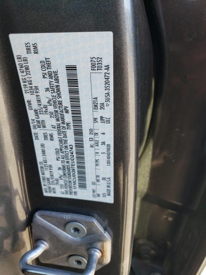 2014 Ford Escape VIN 1FMCU0G97EUD24743 Copart auction photo, front end damage thumbnail 13