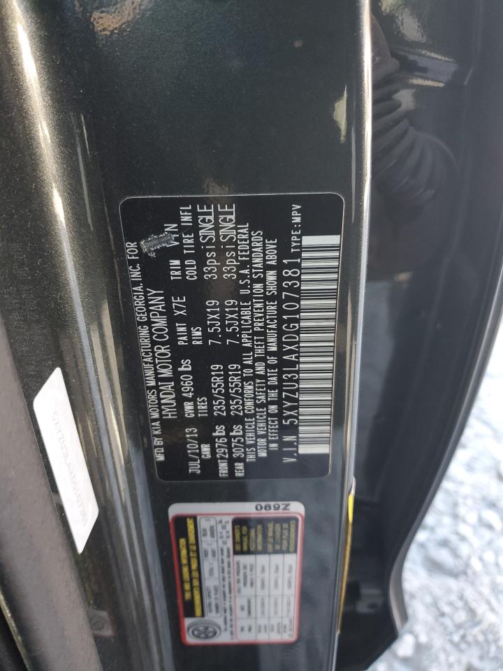 2013 Hyundai Santa Fe VIN 5XYZU3LAXDG107381 Copart auction photo, front end / side damage thumbnail 13