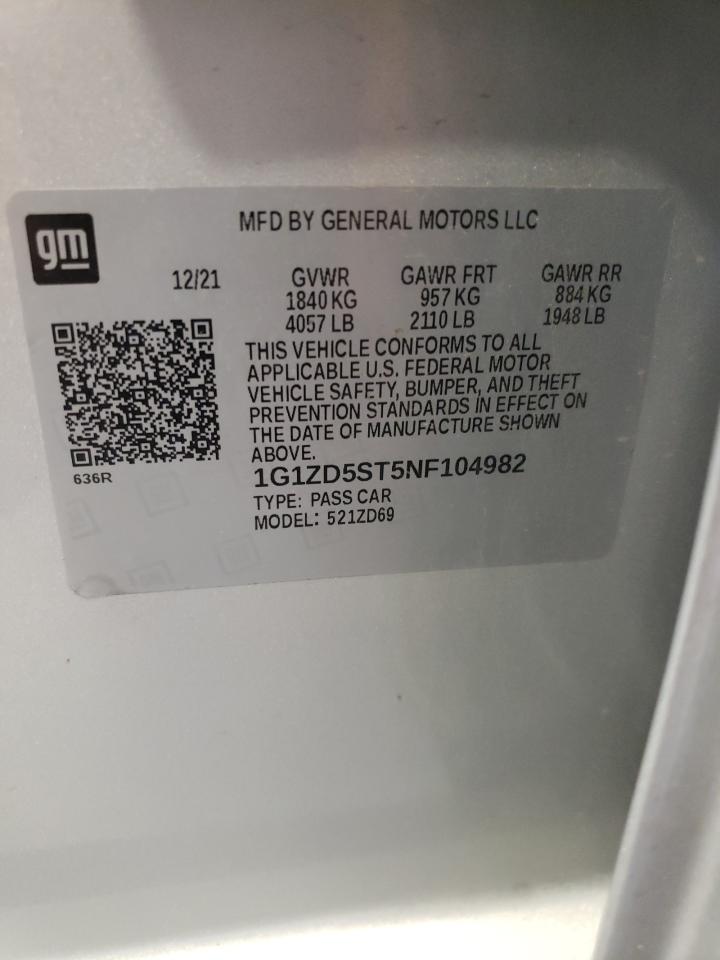 2022 Chevrolet Malibu VIN 1G1ZD5ST5NF104982 Copart auction photo, front end / minor dent/scratches damage thumbnail 12