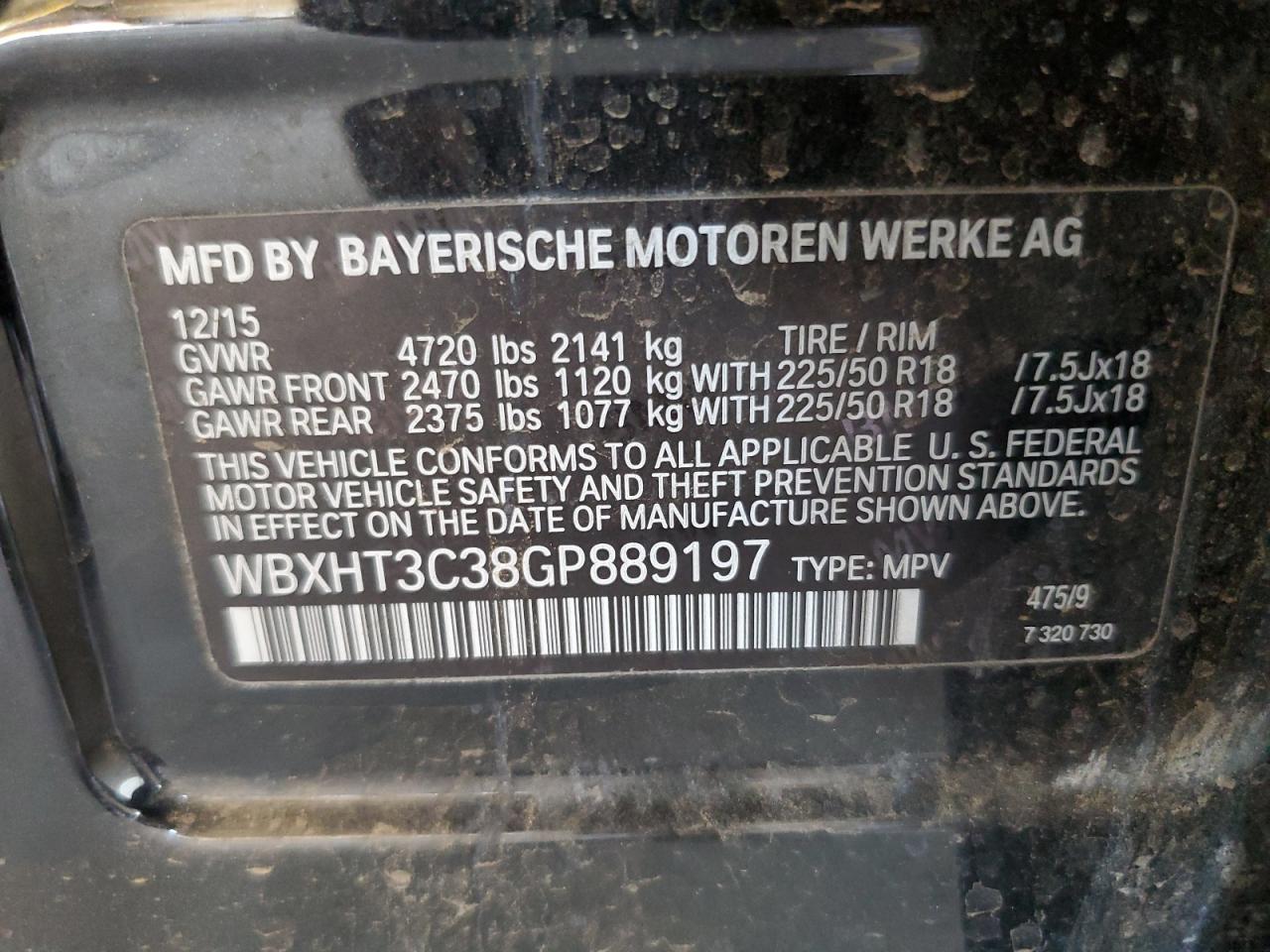 2016 BMW X1 VIN WBXHT3C38GP889197 Copart auction photo, front end / rear end damage thumbnail 12