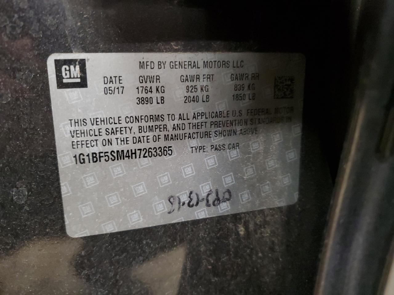 2017 Chevrolet Cruze VIN 1G1BF5SM4H7263365 Copart auction photo, front end damage thumbnail 12