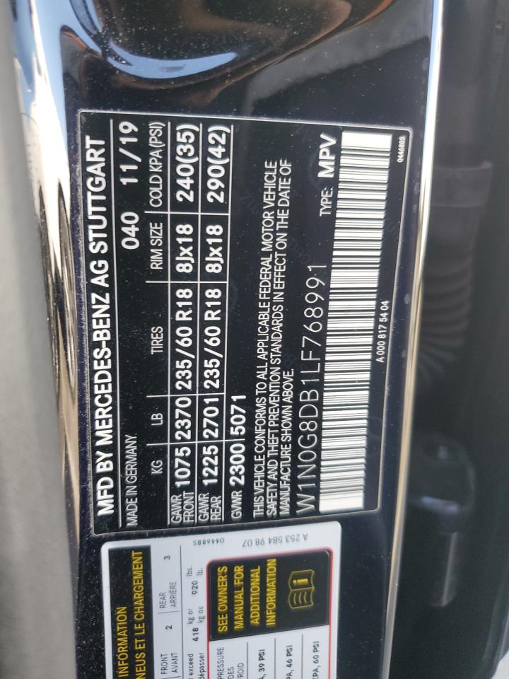 2020 Mercedes-Benz GLC VIN W1N0G8DB1LF768991 Copart auction photo, front end damage thumbnail 12