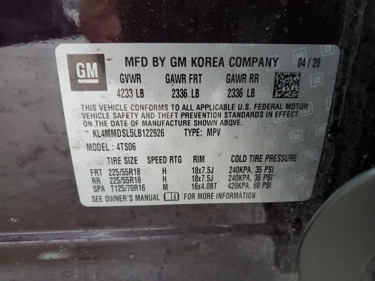 2020 Buick Encore VIN KL4MMDSL5LB122926 Copart auction photo, front end damage thumbnail 16