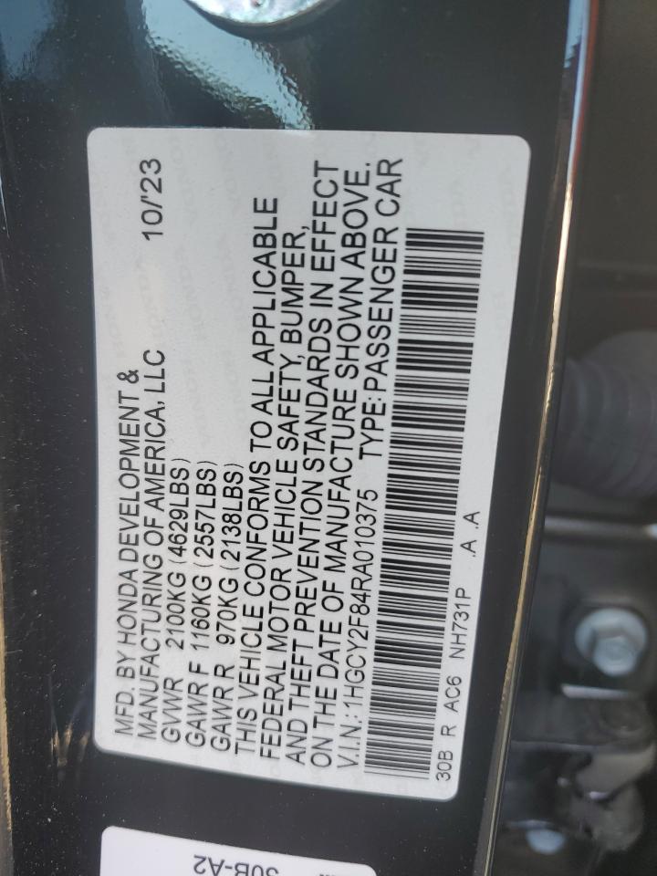 2024 Honda Accord VIN 1HGCY2F84RA010375 Copart auction photo, all over damage thumbnail 13