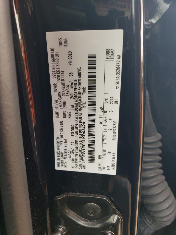2020 Ford F-150 VIN 1FTEW1EP3LKD63420 Copart auction photo, rear end / side damage thumbnail 13
