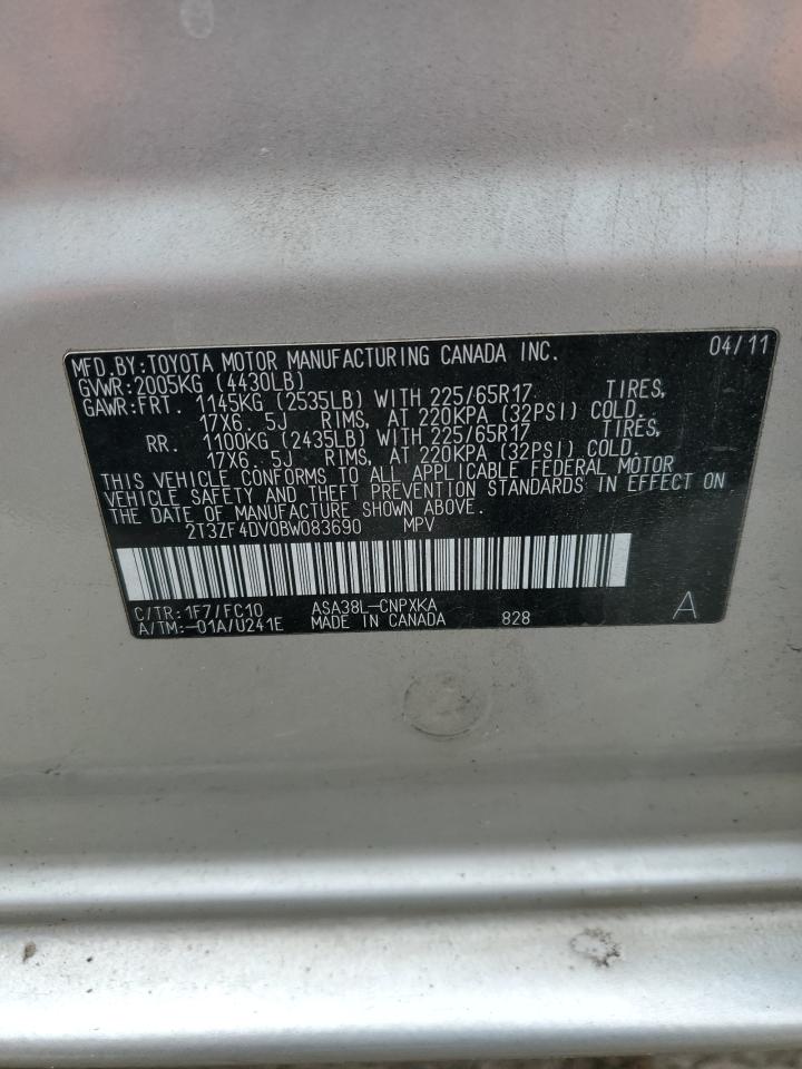 2011 Toyota RAV 4 VIN 2T3ZF4DV0BW083690 Copart auction photo, rear end damage thumbnail 13