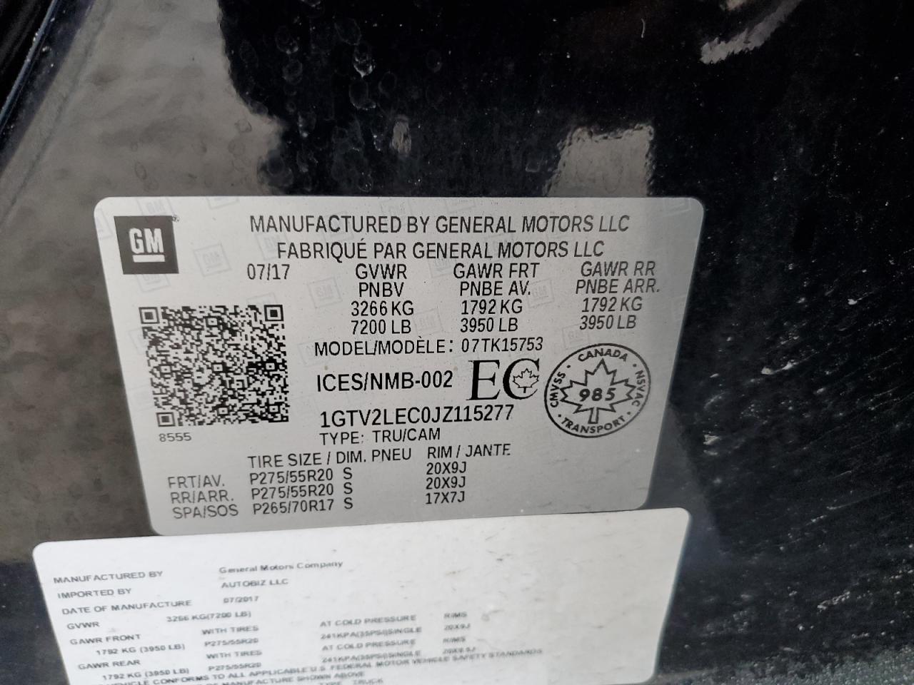 2018 GMC Sierra VIN 1GTV2LEC0JZ115277 Copart auction photo, front end damage thumbnail 13