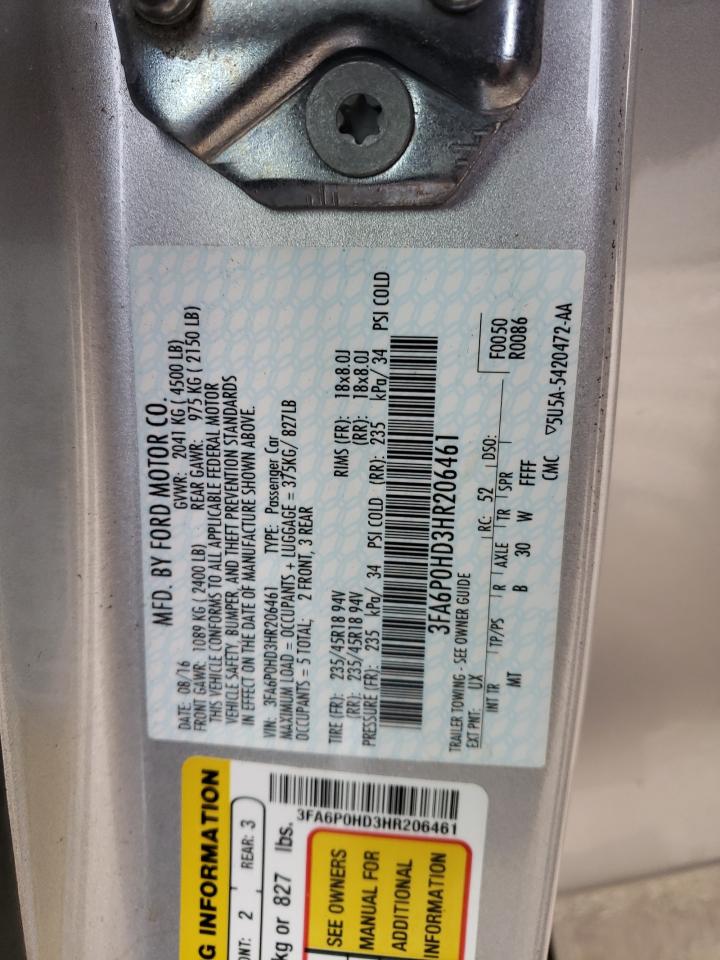 2017 Ford Fusion VIN 3FA6P0HD3HR206461 Copart auction photo, side damage thumbnail 14