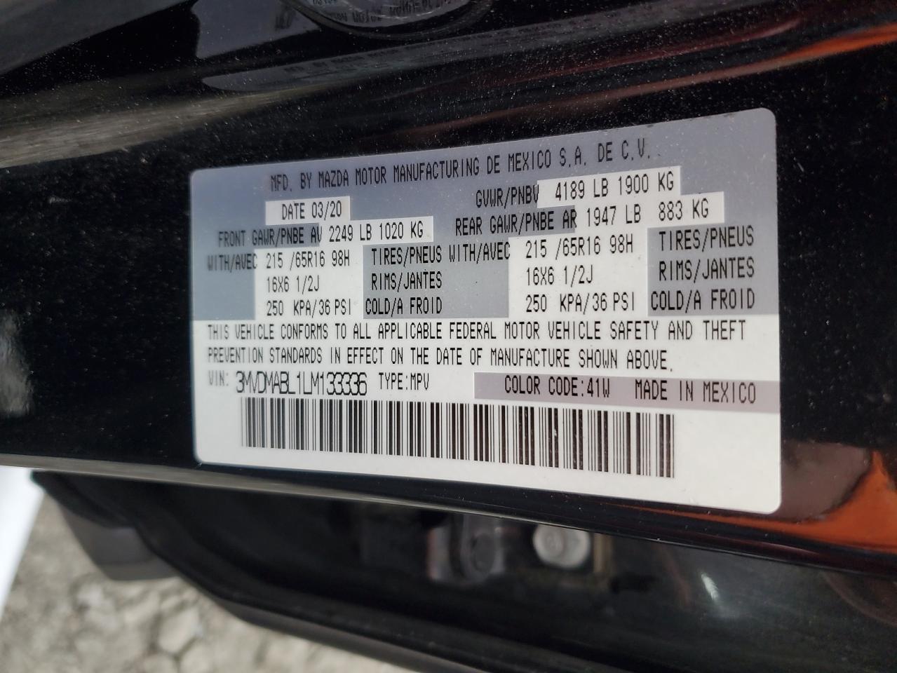 2020 Mazda CX-30 VIN 3MVDMABL1LM133336 Copart auction photo, side damage thumbnail 13