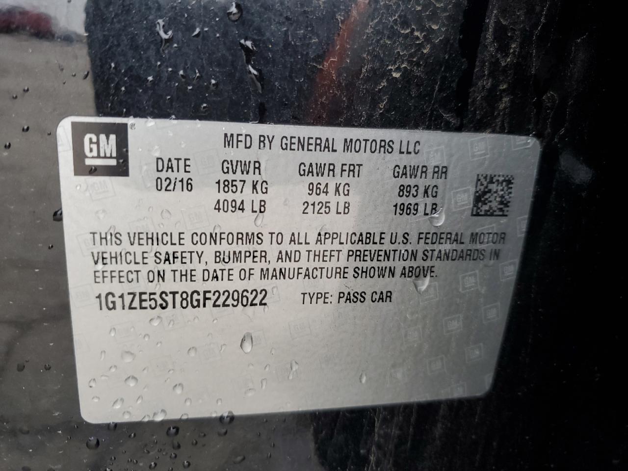 2016 Chevrolet Malibu VIN 1G1ZE5ST8GF229622 Copart auction photo, front end / side damage thumbnail 14