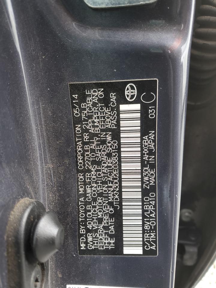 2014 Toyota Prius VIN JTDKN3DU2E0383150 Copart auction photo, rear end damage thumbnail 12