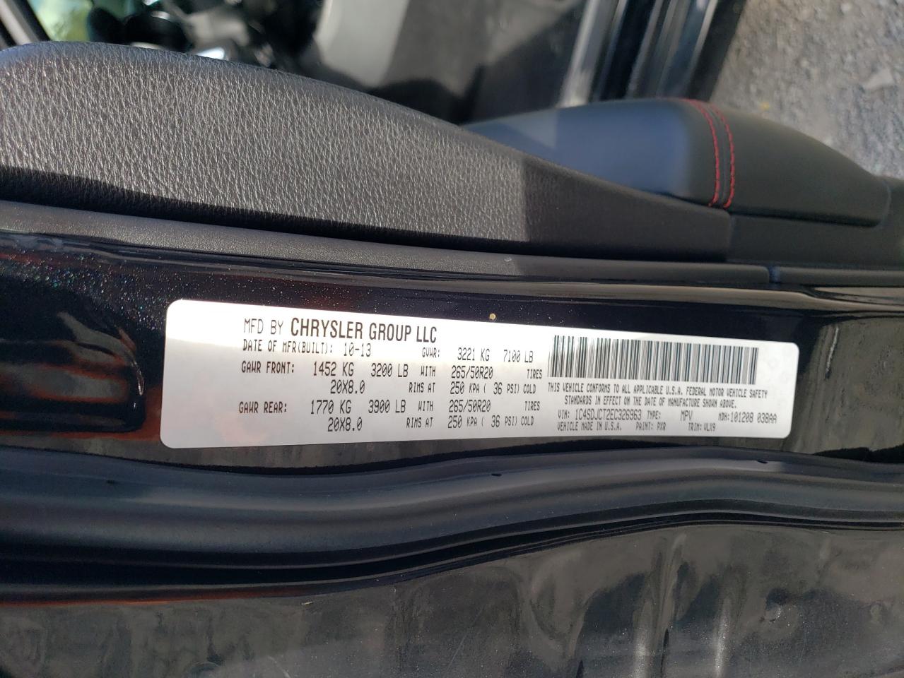 2014 Dodge Durango VIN 1C4SDJCT2EC326963 Copart auction photo, rear end damage thumbnail 15