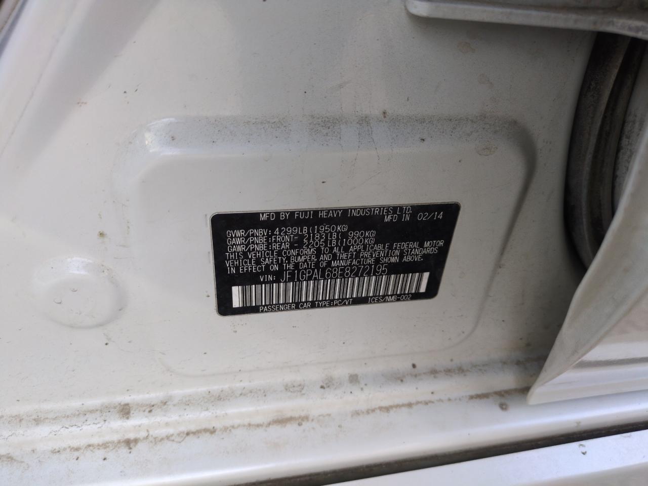 2014 Subaru Impreza VIN JF1GPAL68E8272195 Copart auction photo, front end damage thumbnail 12