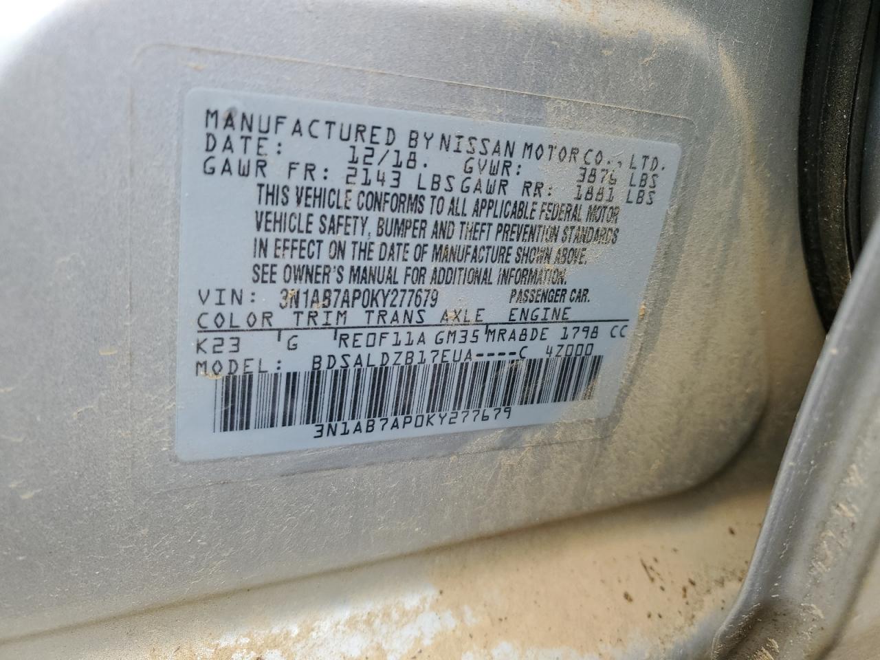 2019 Nissan Sentra VIN 3N1AB7AP0KY277679 Copart auction photo, front end / rear end damage thumbnail 15